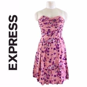 NWOT Express Silk Pink Floral Strapless Dress